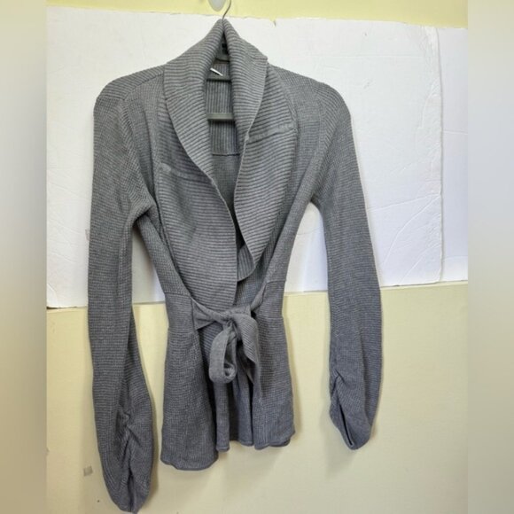 Lululemon Cashmere Bamboo Cardigan Sweater Wrap Tie Tencel Belt Open Waffle Knit - Picture 4 of 15